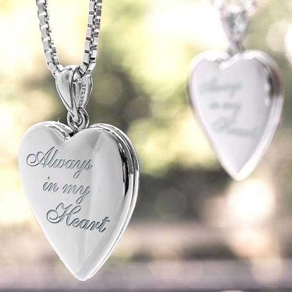 PicturesOnGold.com Personalized Always in My Heart Silver Or Gold Heart Locket Pendant Necklace Jewelry Gifts for Men & Women - 3/4 Inch X 3/4 Inch - Includes 18 inch Cable Chain