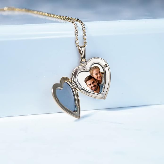 PicturesOnGold.com Personalized Always in My Heart Silver Or Gold Heart Locket Pendant Necklace Jewelry Gifts for Men & Women - 3/4 Inch X 3/4 Inch - Includes 18 inch Cable Chain
