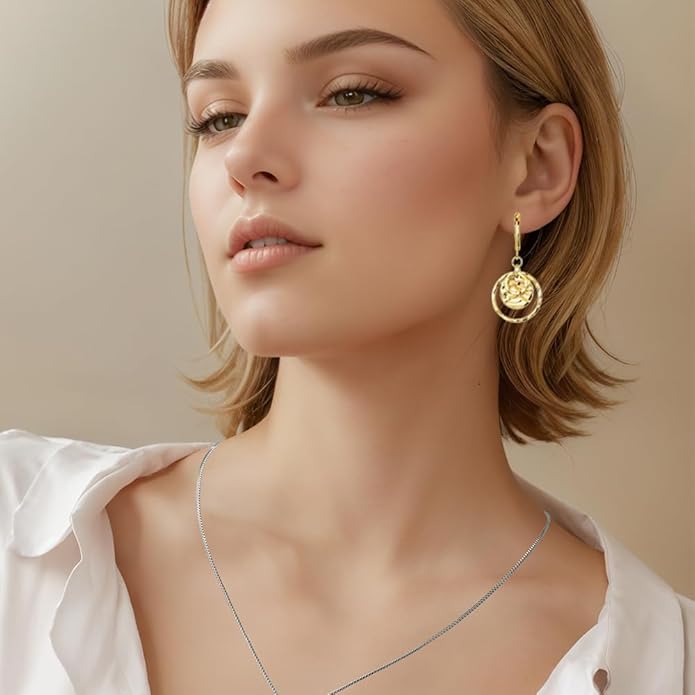 12 Pairs Gold Silver Heart Dangle Earrings Teardrop Earrings for Women Waterdrop Lightweight Circle Disc Coin Geometric Flat Brushed Drop Hypoallergenic Earrings Jewelry Gifts