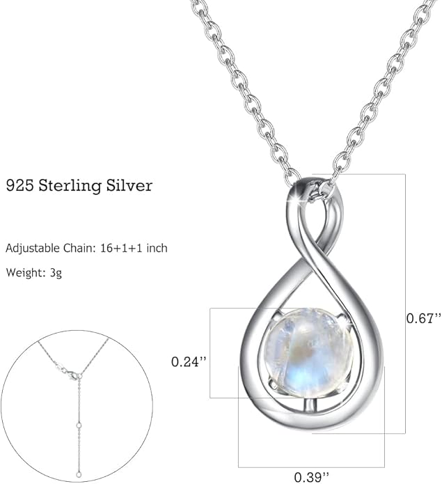 FANCIME Birthstone Necklaces for Women Fine Jewelry Sterling Silver Dainty Infinity Pendant Anniversary Birthday Christmas Gifts for Her Wife Mom Lady Daughter, Chain 16"+2" Extend