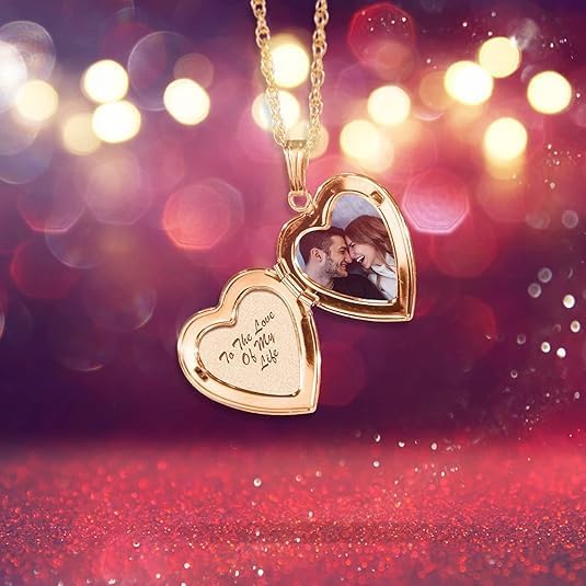 PicturesOnGold.com Personalized Always in My Heart Silver Or Gold Heart Locket Pendant Necklace Jewelry Gifts for Men & Women - 3/4 Inch X 3/4 Inch - Includes 18 inch Cable Chain