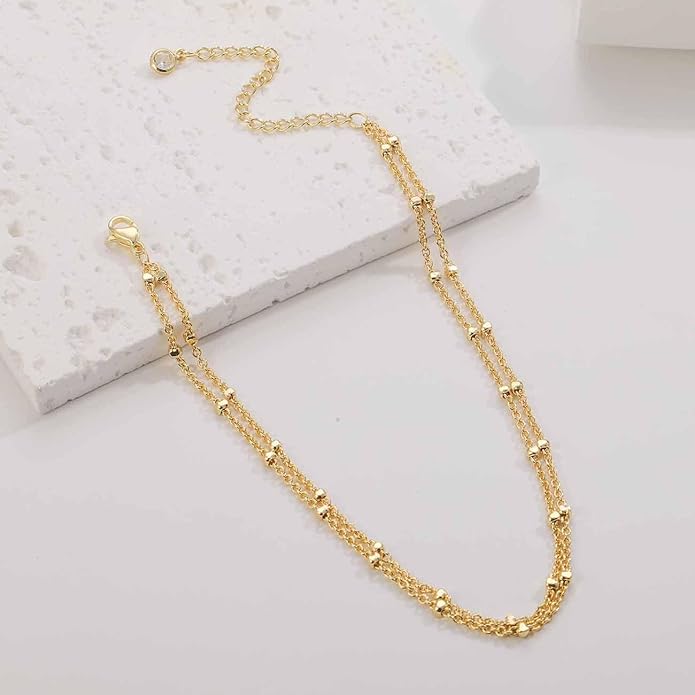 RLMOON Gold Anklets for Women CZ Ankle Bracelet 14K Gold Plated Waterproof Dainty Layered Tennis Heart Dot Chain Silver Clover Anklet Trendy Foot Jewelry