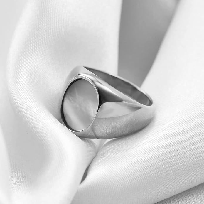 Stainless Steel Round Shape Classical Simple Plain Wedding Engagement Statement Pinky Band Signet Rings for Men Women Size 4-15