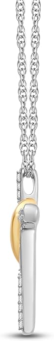 Jewelili Cross Heart Necklace Pendant in Yellow Gold or Rose Gold over Sterling Silver with 1/10 CTTW Natural White Round Diamonds and 18 inch Rope Chain