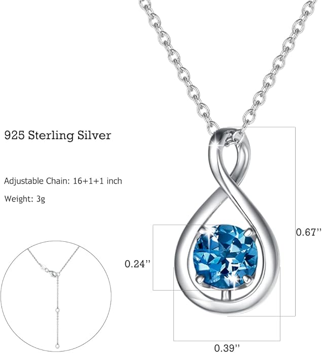 FANCIME Birthstone Necklaces for Women Fine Jewelry Sterling Silver Dainty Infinity Pendant Anniversary Birthday Christmas Gifts for Her Wife Mom Lady Daughter, Chain 16"+2" Extend