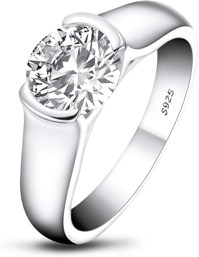 AINUOSHI 2.0 Carat Moissanite Ring, Wedding Ring, Made with Sterling Silver, Round Cut, Gift for Wedding, Engagement and Anniversary