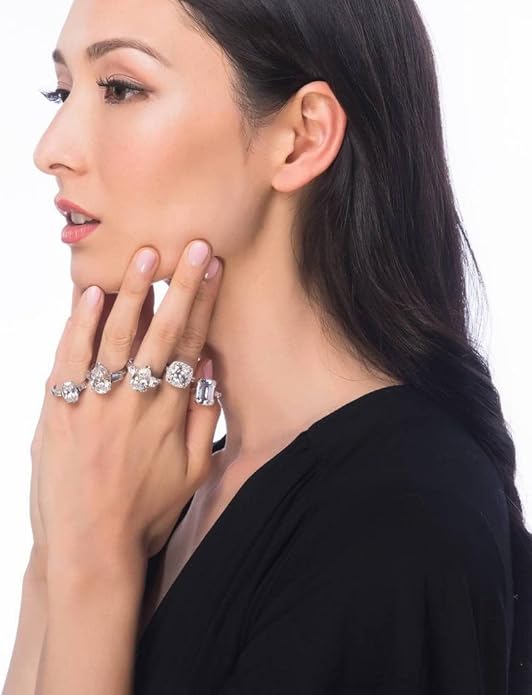 BERRICLE Sterling Silver CZ 3-Stone Solitaire Wedding Engagement Rings for Women, Cubic Zirconia Ring - Asscher, Cushion, Emerald, Pear, Round Cut - Canary Yellow, Green, Amethyst Purple Colors