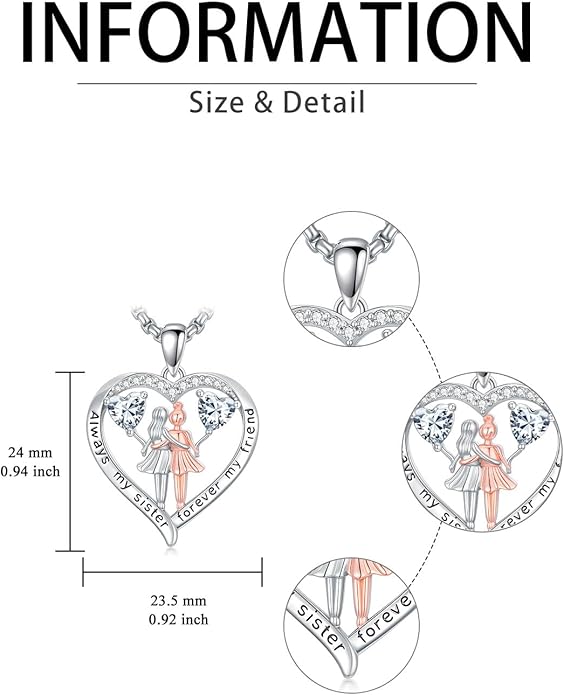 Always My Sister Forever My Friend Birthstone Pendant Necklace Women Jewelry Christmas Valentine Mothers Day Birthday Gifts for Women Sister From Sister