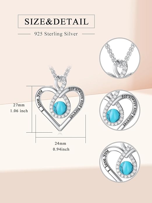 I Love You For Always and Forever Birthstone Necklace Infinity Love Heart Pendant Jewelry Christmas Valentine Mothers Day Birthday Gifts for Women Her Wife Girlfriend