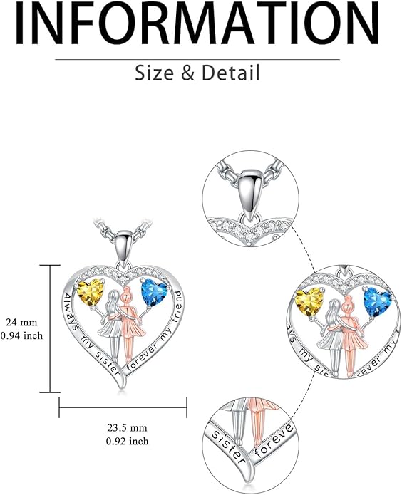 Always My Sister Forever My Friend Birthstone Pendant Necklace Women Jewelry Christmas Valentine Mothers Day Birthday Gifts for Women Sister From Sister