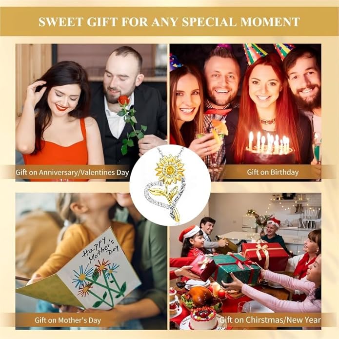 Anniversary Birthday Gifts for Women,Christmas Gifts for Women,Sunflower Necklace,18K Gold Plated You Are My Sunshine Necklace,Mothers Day Gifts for Wife,Girlfriend,Mom, Daughter,Sister