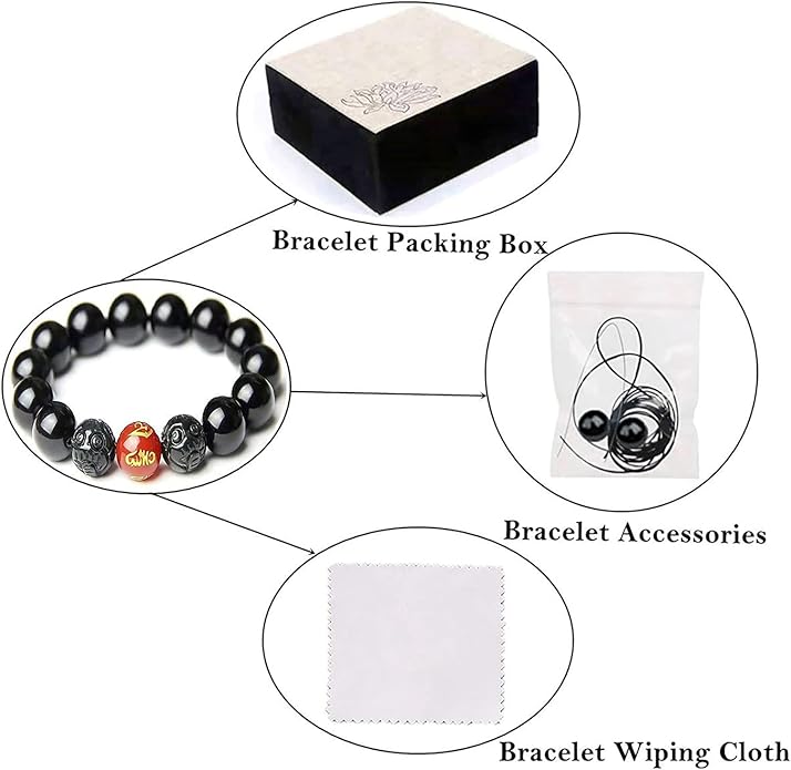 Black Obsidian Bracelet,Feng Shui Black Obsidian Wealth Bracelet for Women Men Couples Handmade Stretch Obsidian Bracelet Bangle with Carved Pixiu Tiger Eye Stone Attract Wealth Money and Good Luck