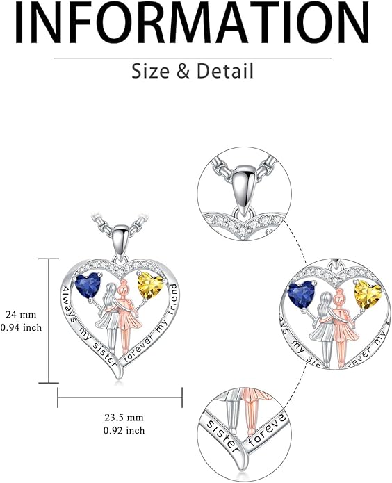 Always My Sister Forever My Friend Birthstone Pendant Necklace Women Jewelry Christmas Valentine Mothers Day Birthday Gifts for Women Sister From Sister