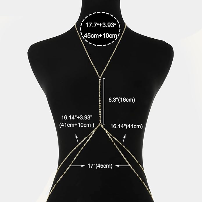 14K Gold Body Chains for Women, Sexy Layered Belly Waist Chain Bikini Bra Chain, Summer Beach Rhinestone Body Jewelry