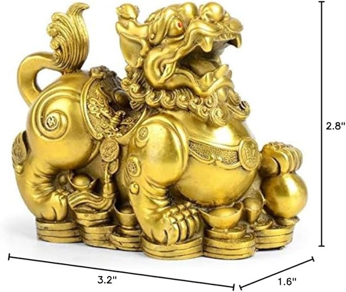 Feng Shui pi yao Brass Statue a pair Wealth pixiu sculpture Golden Home Decoration Figurine,Attract money and Good Luck