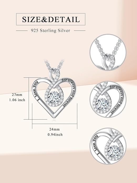 I Love You For Always and Forever Birthstone Necklace Infinity Love Heart Pendant Jewelry Christmas Valentine Mothers Day Birthday Gifts for Women Her Wife Girlfriend