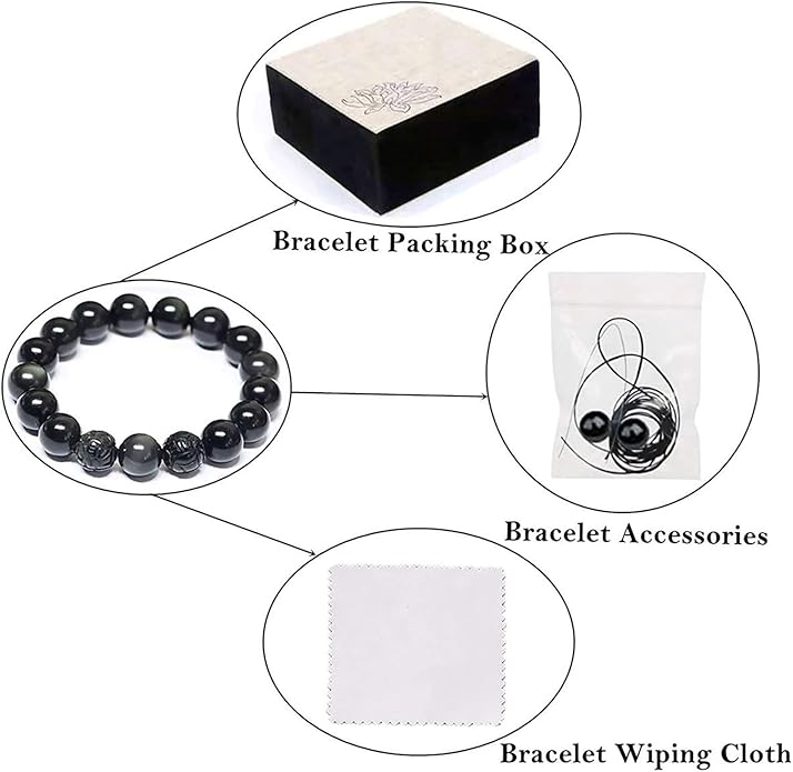 Black Obsidian Bracelet,Feng Shui Black Obsidian Wealth Bracelet for Women Men Couples Handmade Stretch Obsidian Bracelet Bangle with Carved Pixiu Tiger Eye Stone Attract Wealth Money and Good Luck