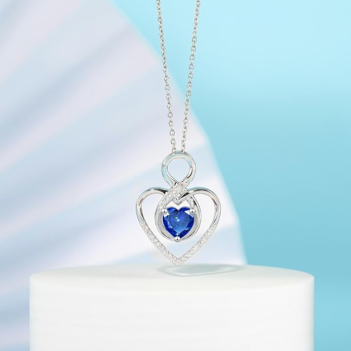 Heart Necklace for Women, 925 Silver Necklace with Infinity Heart Pendant, Personalized Birthstone Necklace Anniversary Birthday Gifts for Wife, Girlfriend, Mom