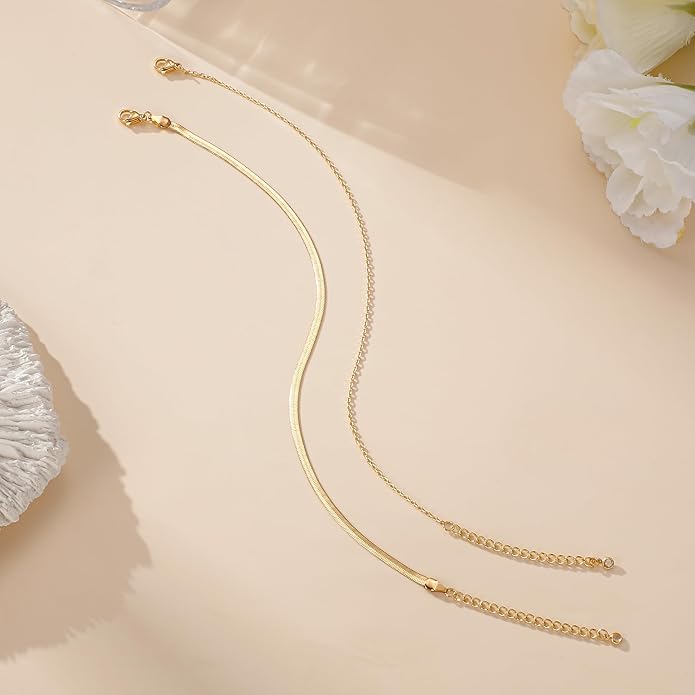 Ritach Ankle Bracelets for Women - Stainless Steel Silver/Gold Anklets for Women Waterproof Layered Cuban Link Figaro Chain Heart Anklets Set Summer Beach Jewelry Gifts