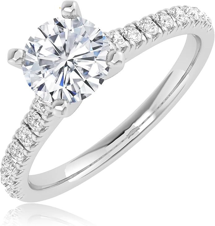 0.5-6 Carat t.w. LAB GROWN Round Cut Diamond Prong Set Solitaire Diamond Engagement Ring Band in 14K White Gold Wedding Ring for Women (E-F Color VS1-VS2 Clarity)