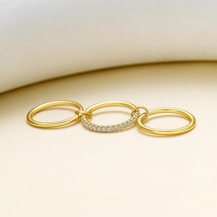 14K Gold Plated Interlocked Stackable Rings for Women Non Tarnish,Gold and Silver Cubic Zirconia Statement Rings Set,Mixed Metals Ring Two-Toned Connected Bands Stacking Jewelry