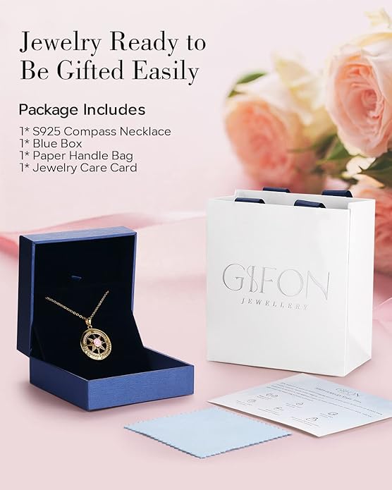 S925 Necklace Gift for Wife |Compass Jewelry |Women Anniversary |Sterling Silver |Girlfriend Birthday Gifts for Her Valentines |I'd be Lost without You |Jewel 18K Gold
