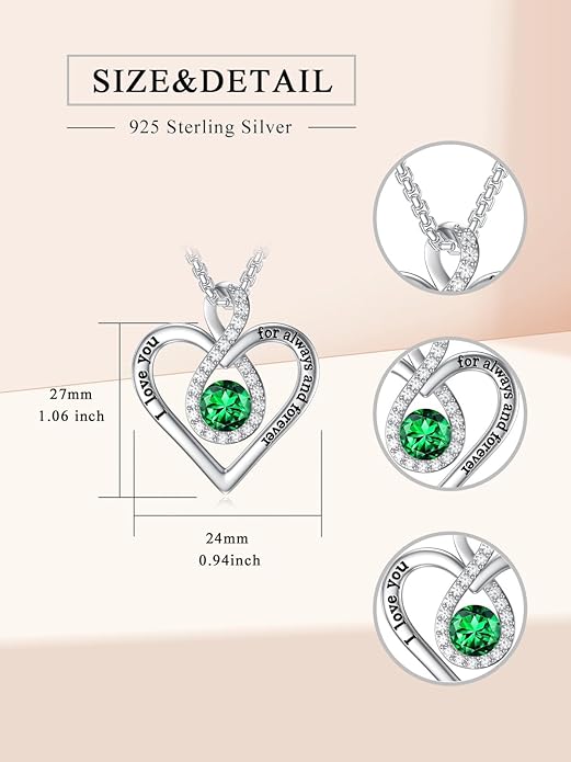 I Love You For Always and Forever Birthstone Necklace Infinity Love Heart Pendant Jewelry Christmas Valentine Mothers Day Birthday Gifts for Women Her Wife Girlfriend