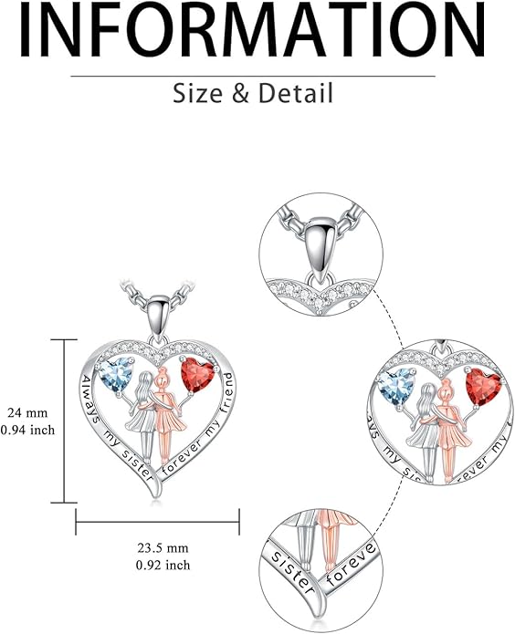 Always My Sister Forever My Friend Birthstone Pendant Necklace Women Jewelry Christmas Valentine Mothers Day Birthday Gifts for Women Sister From Sister