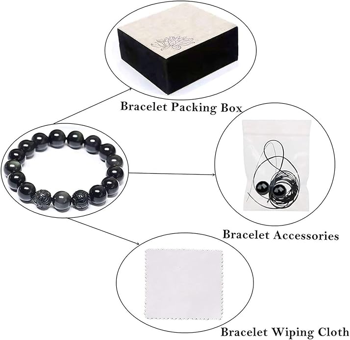 Black Obsidian Bracelet,Feng Shui Black Obsidian Wealth Bracelet for Women Men Couples Handmade Stretch Obsidian Bracelet Bangle with Carved Pixiu Tiger Eye Stone Attract Wealth Money and Good Luck