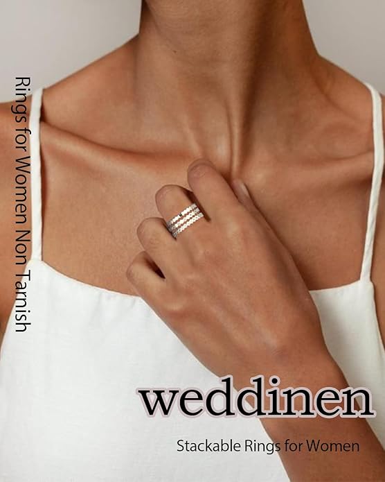 WEDDINEN Stackable Sterling Silver Rings for Women Non Tarnish Dainty 14K Gold Plated Stack Thin Rings Cubic Zirconia Thumb Ring Set Statement Wedding Bands Engagement Rings Jewelry Gifts Size 6-10