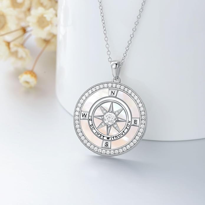 TOUPOP Compass Necklace for Women 925 Sterling Silver I'd be Lost without You Compass Pendant Birthstone Necklaces Anniversary Jewelry Birthday Gift for Girlfriend Wife Graduation Gifts for Her Daugthter