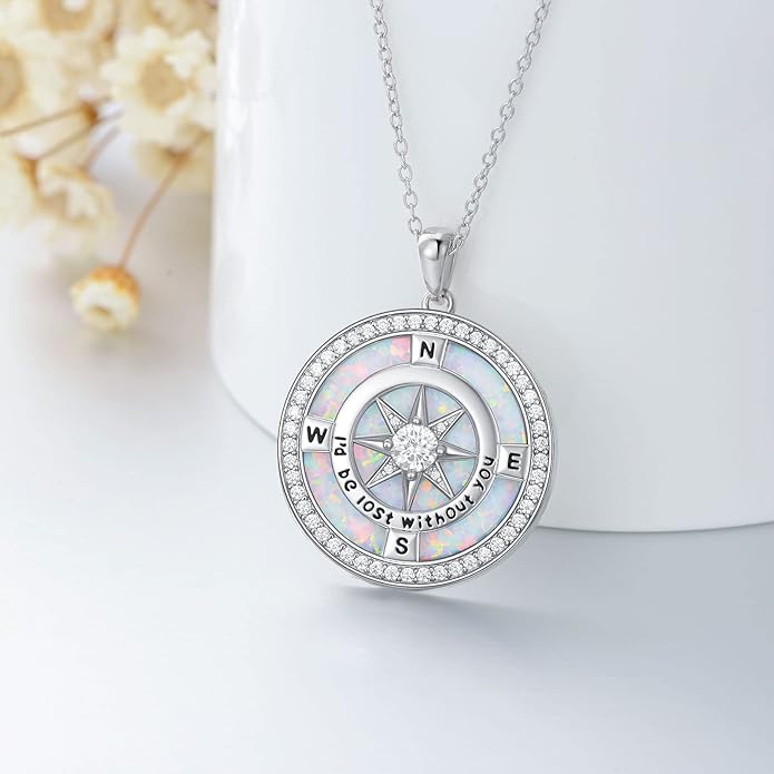 TOUPOP Compass Necklace for Women 925 Sterling Silver I'd be Lost without You Compass Pendant Birthstone Necklaces Anniversary Jewelry Birthday Gift for Girlfriend Wife Graduation Gifts for Her Daugthter