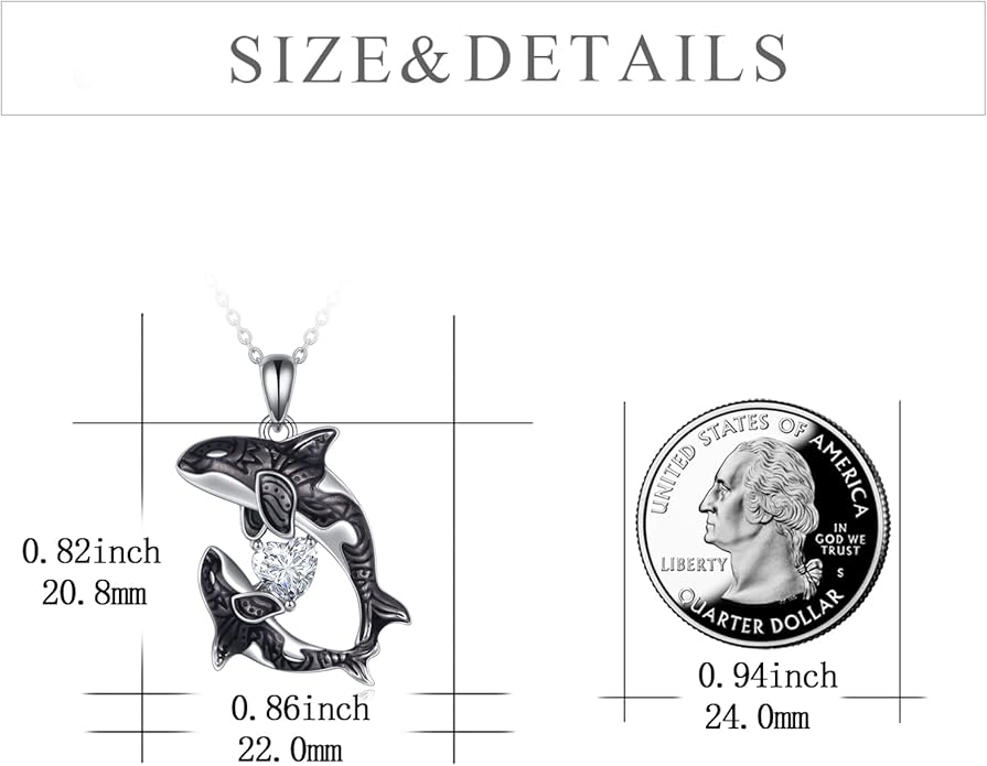 POPLYKE Killer Whale Orca Necklace Sterling Silver Ocean Jewelry Gifts for Women Mom Daughter