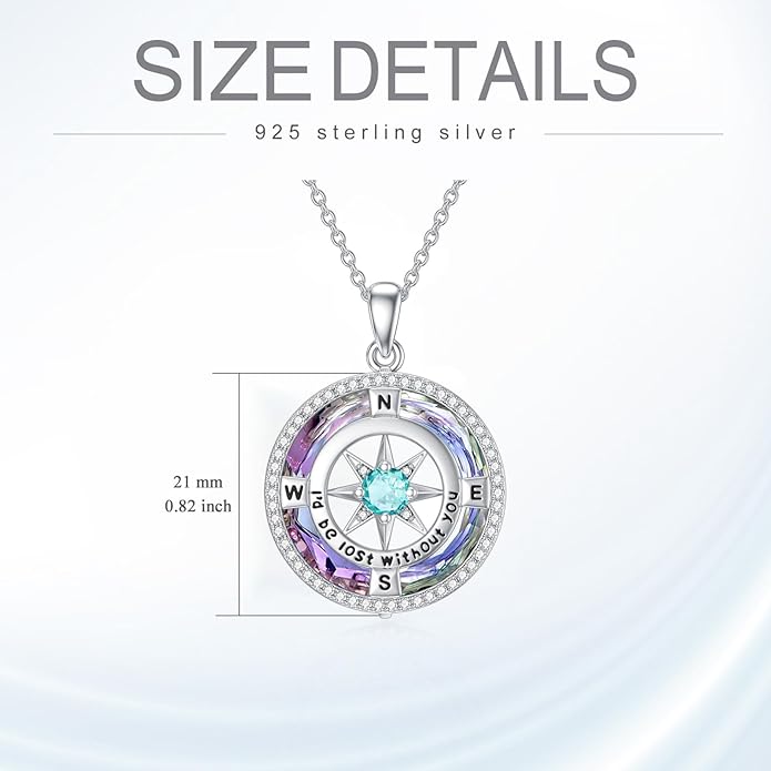 TOUPOP Compass Necklace for Women 925 Sterling Silver I'd be Lost without You Compass Pendant Birthstone Necklaces Anniversary Jewelry Birthday Gift for Girlfriend Wife Graduation Gifts for Her Daugthter