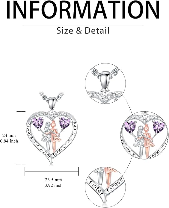 Always My Sister Forever My Friend Birthstone Pendant Necklace Women Jewelry Christmas Valentine Mothers Day Birthday Gifts for Women Sister From Sister