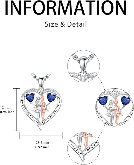 Always My Sister Forever My Friend Birthstone Pendant Necklace Women Jewelry Christmas Valentine Mothers Day Birthday Gifts for Women Sister From Sister