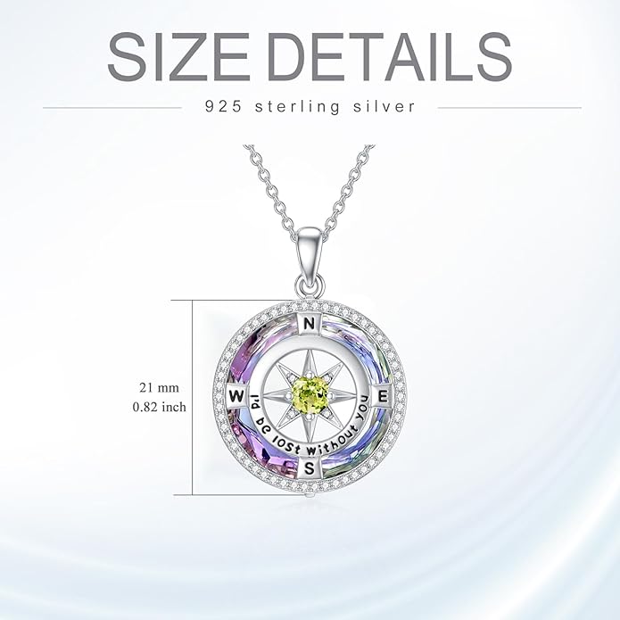 TOUPOP Compass Necklace for Women 925 Sterling Silver I'd be Lost without You Compass Pendant Birthstone Necklaces Anniversary Jewelry Birthday Gift for Girlfriend Wife Graduation Gifts for Her Daugthter