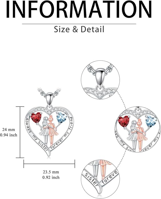 Always My Sister Forever My Friend Birthstone Pendant Necklace Women Jewelry Christmas Valentine Mothers Day Birthday Gifts for Women Sister From Sister