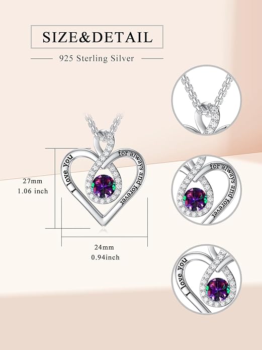 I Love You For Always and Forever Birthstone Necklace Infinity Love Heart Pendant Jewelry Christmas Valentine Mothers Day Birthday Gifts for Women Her Wife Girlfriend