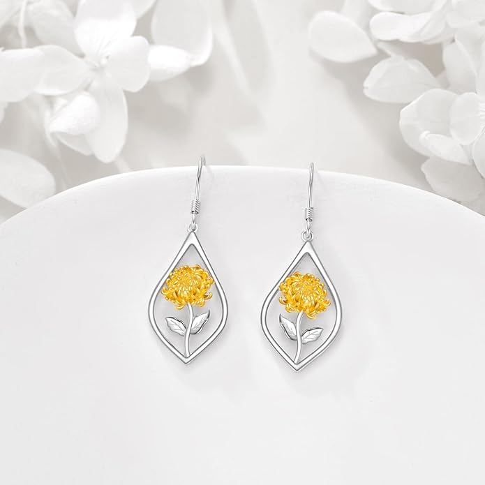 Scottish Thistle/Sunflower/Violet/Daffodil/Orchid Earrings Sterling Silver Flower Dangle Dangling Drop Boho Earrings Jewelry Gifts for Women