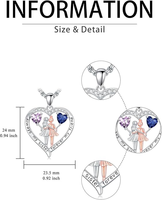 Always My Sister Forever My Friend Birthstone Pendant Necklace Women Jewelry Christmas Valentine Mothers Day Birthday Gifts for Women Sister From Sister