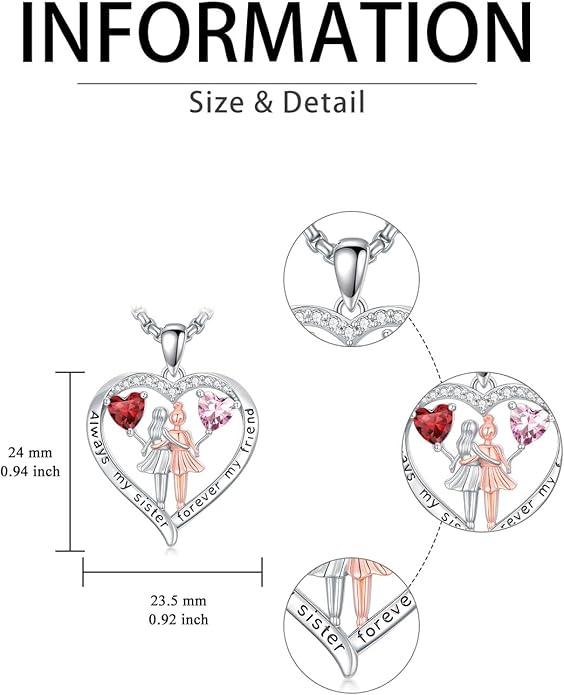 Always My Sister Forever My Friend Birthstone Pendant Necklace Women Jewelry Christmas Valentine Mothers Day Birthday Gifts for Women Sister From Sister