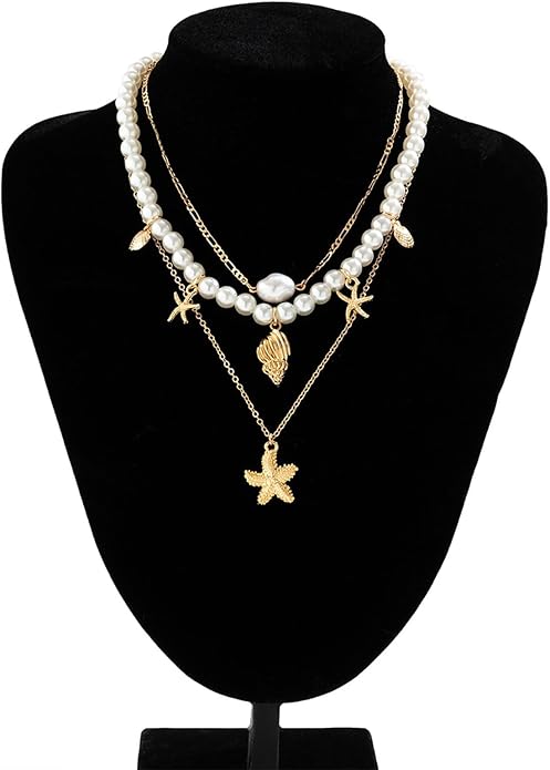 Choistily Charm Necklace Dainty Gold Western Outfit Beach Jewelry for Women Trendy Cowgirl Accessories for Women Gold Bow Sea Shell Pendant Necklace Preppy Stuff Summer Jewelry 2025