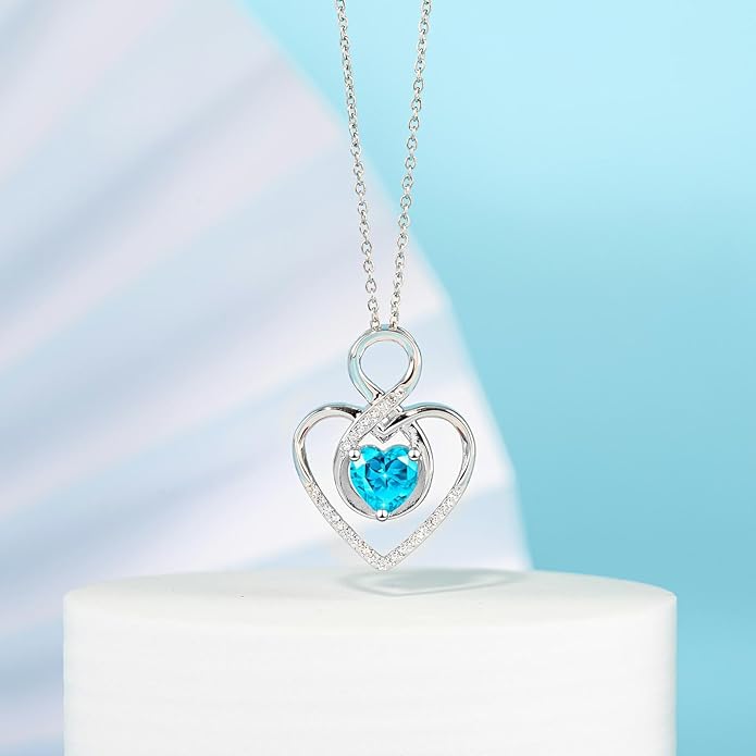 Heart Necklace for Women, 925 Silver Necklace with Infinity Heart Pendant, Personalized Birthstone Necklace Anniversary Birthday Gifts for Wife, Girlfriend, Mom