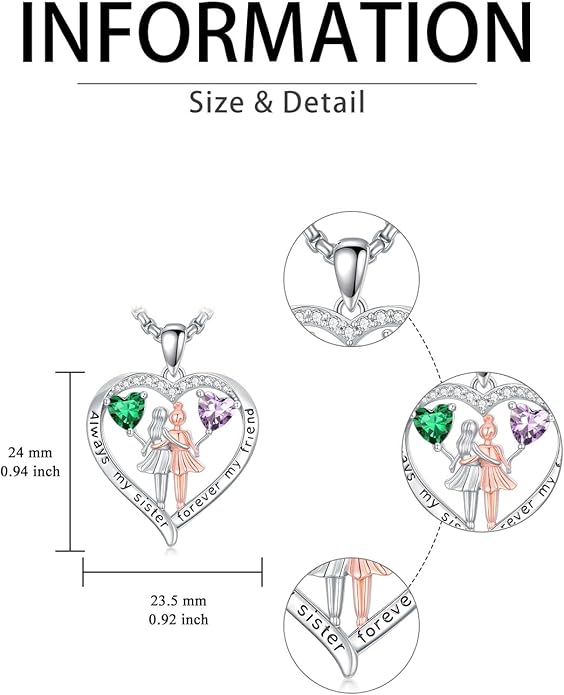 Always My Sister Forever My Friend Birthstone Pendant Necklace Women Jewelry Christmas Valentine Mothers Day Birthday Gifts for Women Sister From Sister