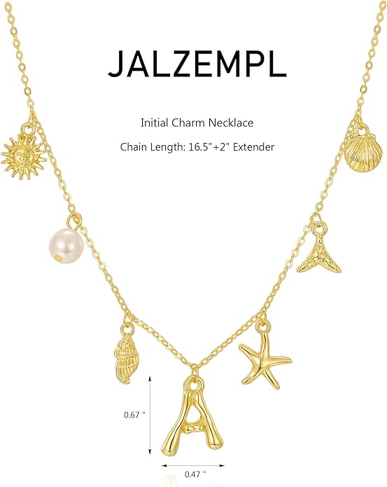 Initial Charm Necklace For Women Shell Letter Necklaces Gold Charms Pendant Boho Summer Seashell Beach 14k Starfish Surfer Jewelry Gifts