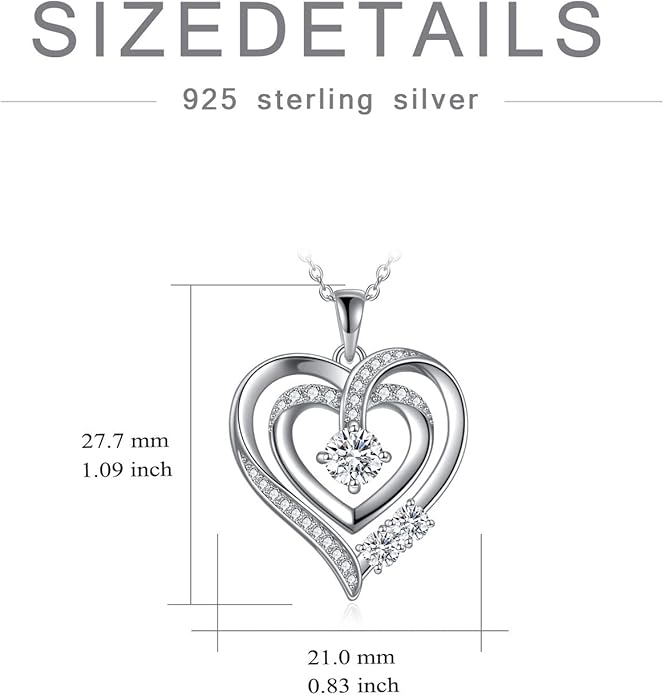 Necklace Gifts for Mom, Mother Child Moissanite Diamond Necklace, 18K White Gold Plated Silver Mother Daughter Heart Pendant Necklace for Women Mom Jewelry Gift for Her Mother Mom Grandma, 18+2 Inch