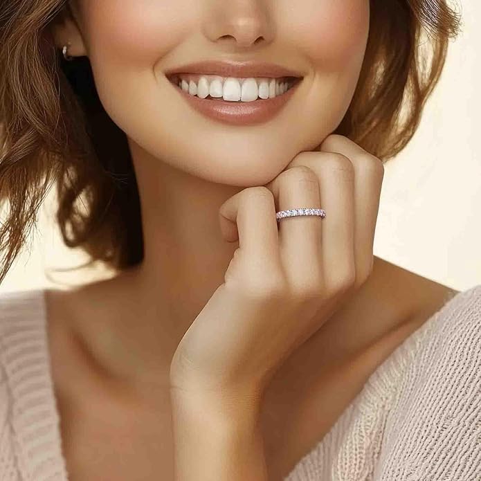 Moissanite Eternity Rings Wedding Bands 2.5MM D Color VVS1 Round Cut Moissanite Diamond 925 Sterling Silver Half Eternity Band Anniversary Rings for Women