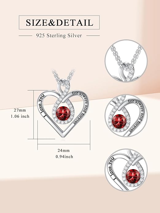 I Love You For Always and Forever Birthstone Necklace Infinity Love Heart Pendant Jewelry Christmas Valentine Mothers Day Birthday Gifts for Women Her Wife Girlfriend