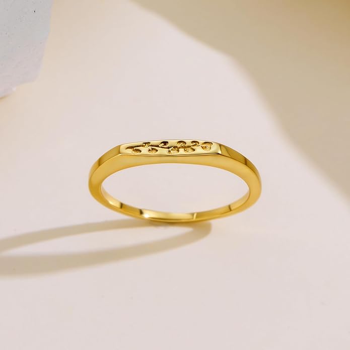 YeGieonr 925 Sterling Silver Rings for Women, 14K Gold Stackable Ring with Engraved Flower, Womens Stackable Rings Jewlery